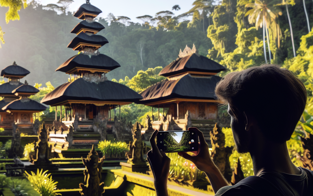 "Memotret keindahan Ubud Palace menggunakan kamera Oppo Find X8 dengan fokus pada arsitektur dan lanskap tropis yang memukau di Bali."