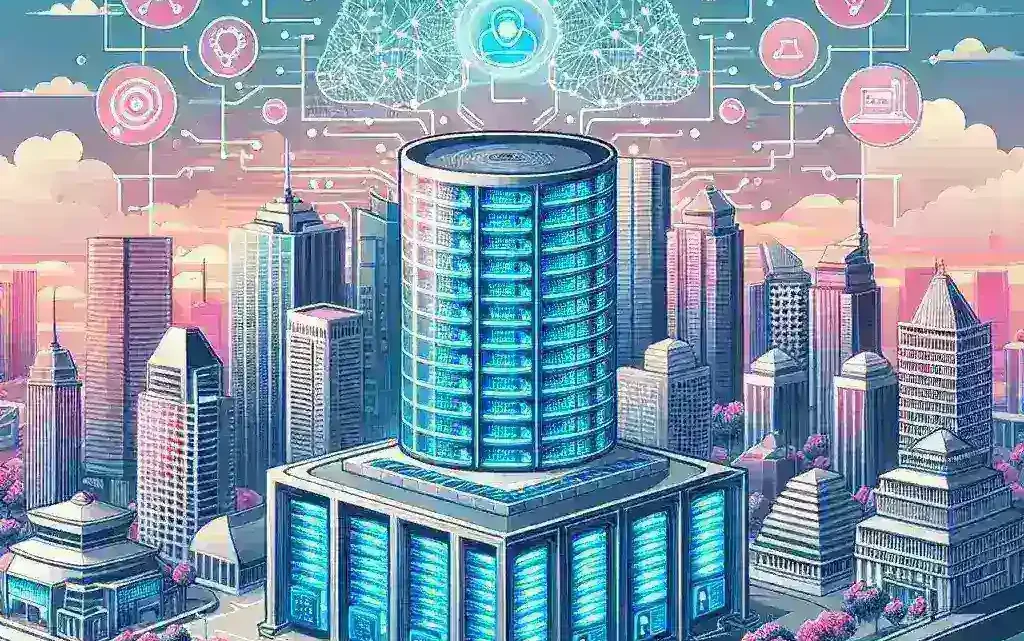 "Infografis menunjukkan rencana investasi Indonesia untuk membangun pusat data yang lebih besar guna mendukung lonjakan permintaan AI, dengan visual grafik pertumbuhan dan infrastruktur teknologi."