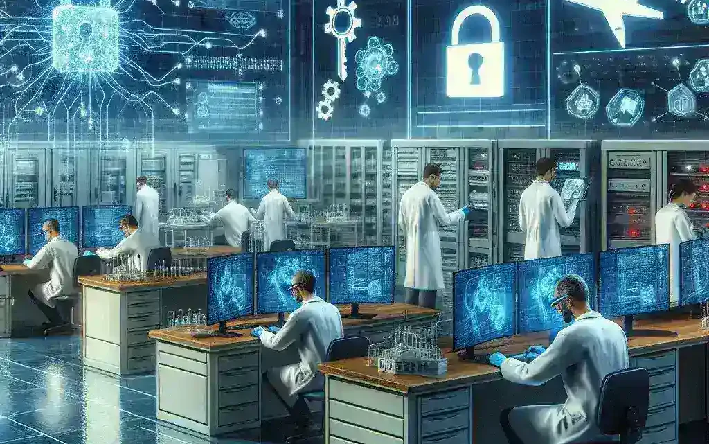 "Laboratorium teknologi Tiongkok dengan peralatan canggih, menyoroti kekhawatiran keamanan yang mengelilingi penelitian bioteknologi dan teknologi tinggi."