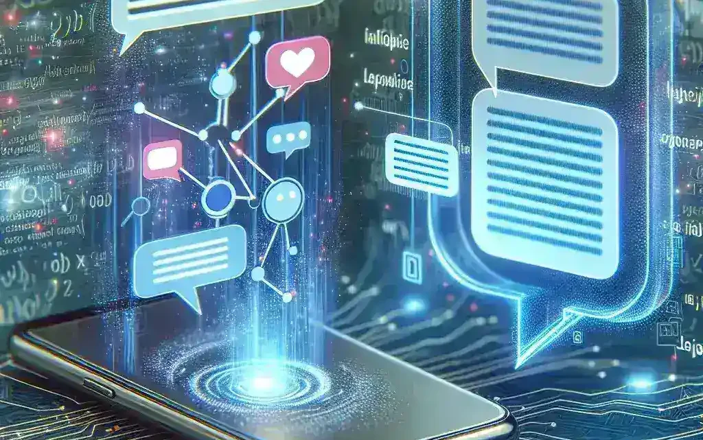 "Ilustrasi fitur baru WhatsApp: Ringkasan Chat Otomatis menggunakan teknologi Meta AI, menampilkan antarmuka pengguna dengan ringkasan pesan yang dipersonalisasi."