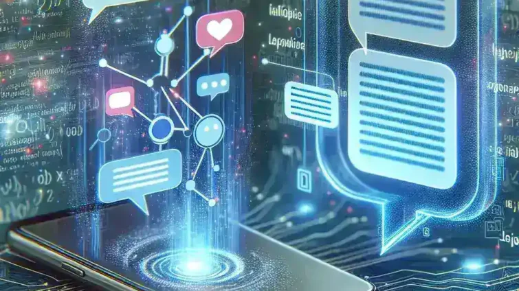 "Ilustrasi fitur baru WhatsApp: Ringkasan Chat Otomatis menggunakan teknologi Meta AI, menampilkan antarmuka pengguna dengan ringkasan pesan yang dipersonalisasi."